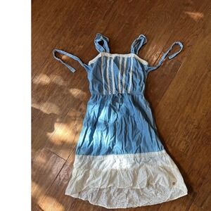 Matilda Jane 435‎ Barn Dance Tonight Girls Blue Denim Lace Dress Ruffle Straps